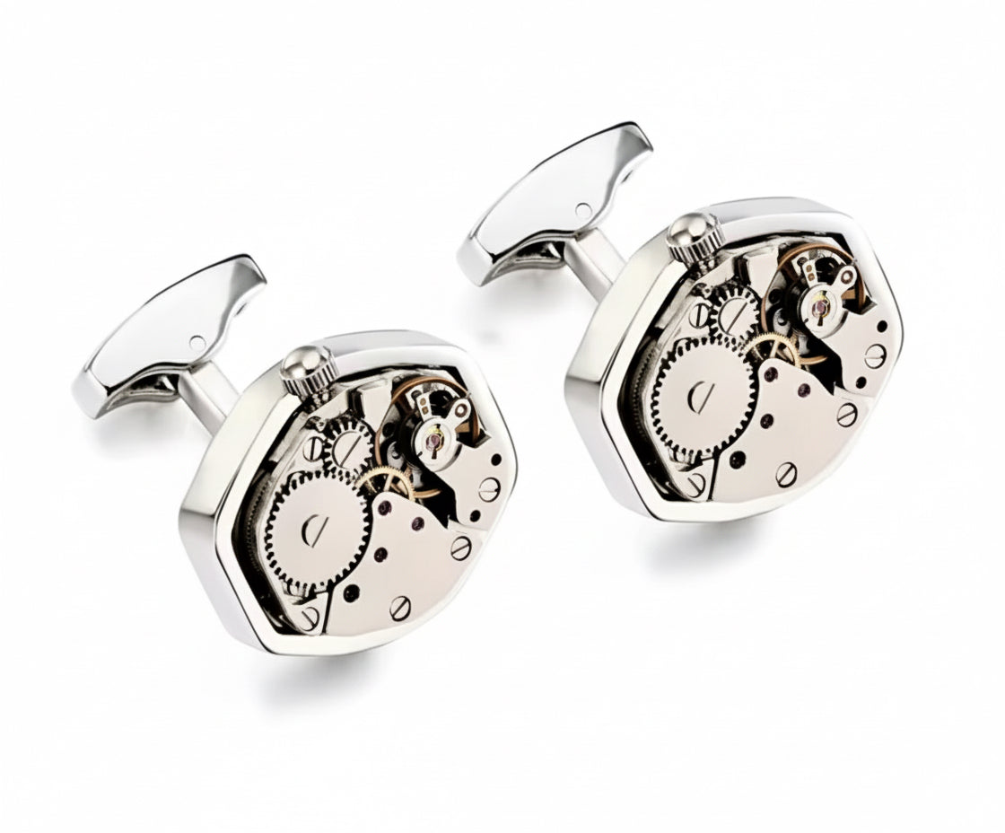 Mechanical Elegance Silver Gear Cufflinks