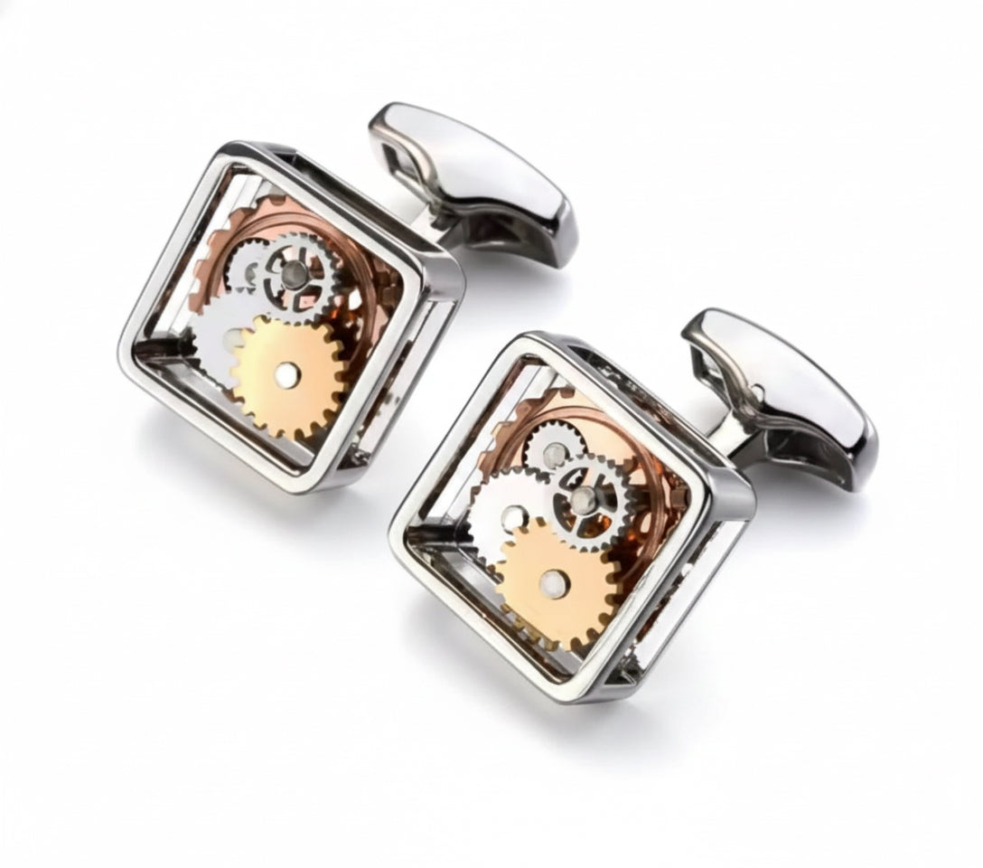 Mechanical Silver Gear Cufflinks -The Art of Still Precision