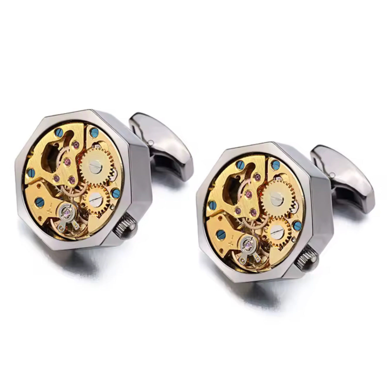 Mechanical Gold Movement Cufflinks - Vintage Precision, Modern Edge Antique Silver
