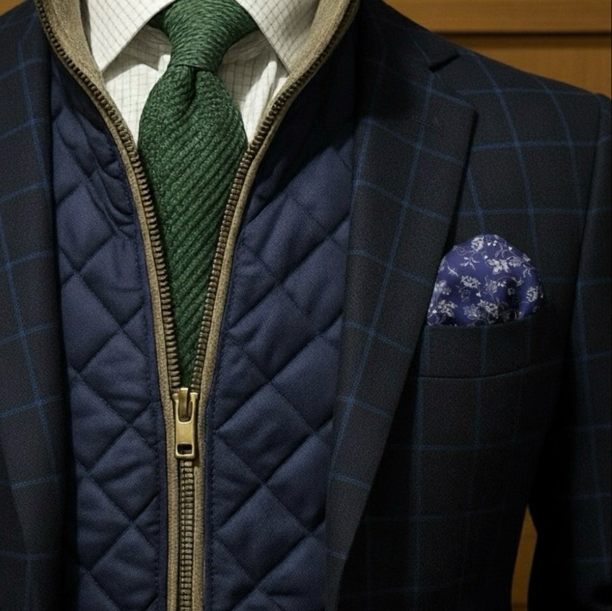 Navy Floral Silk Pocket Square