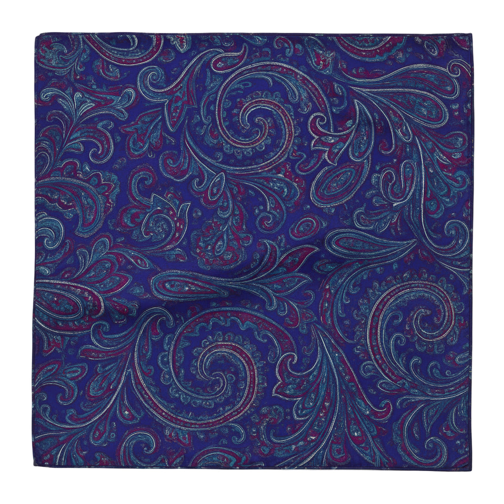 Deep Royal Paisley – Blue Silk Pocket Square