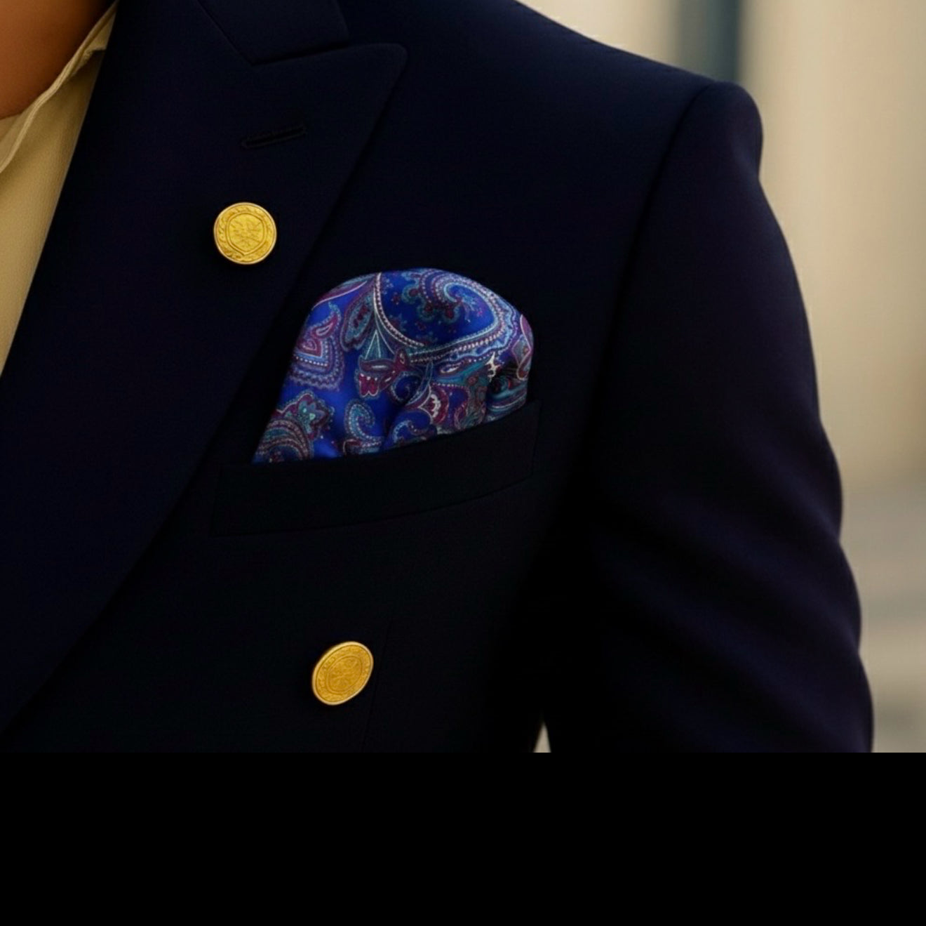 Deep Royal Paisley – Blue Silk Pocket Square