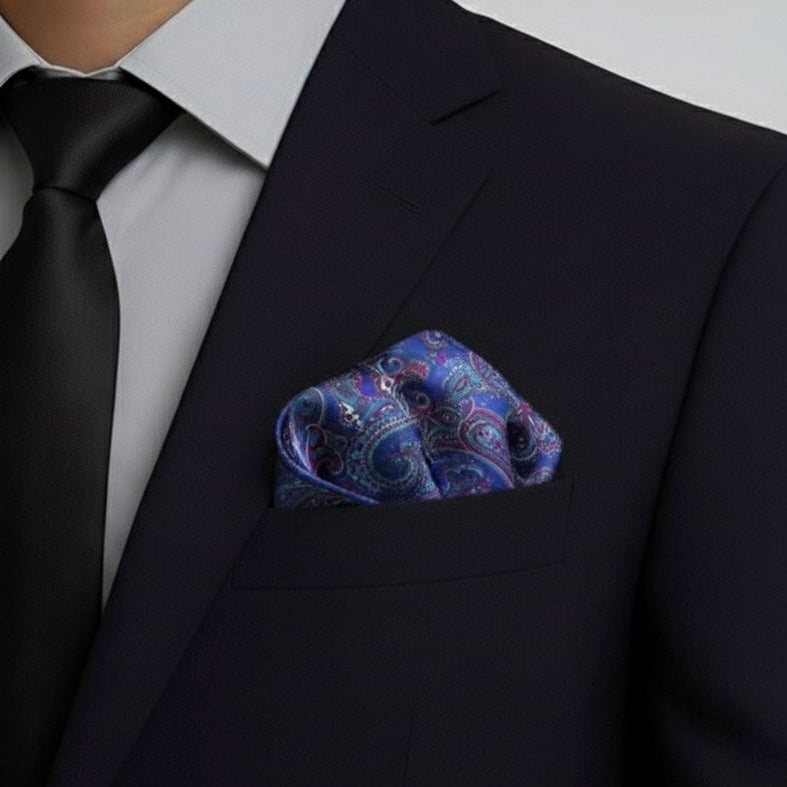 Deep Royal Paisley – Blue Silk Pocket Square
