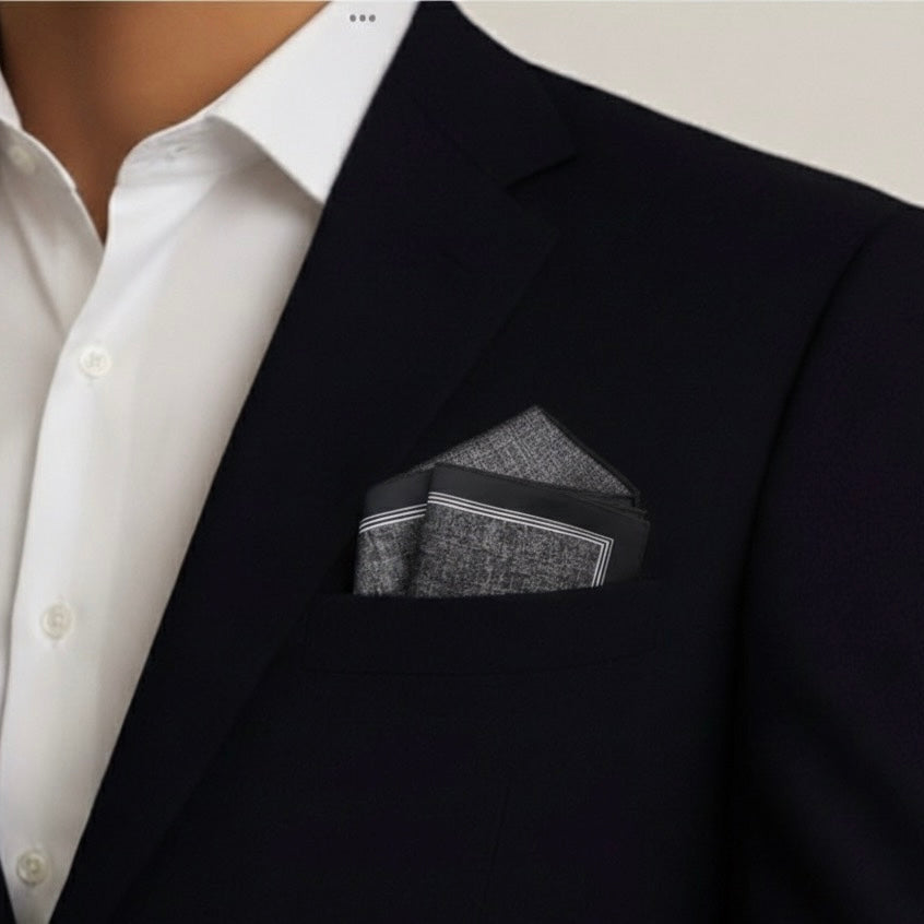 Charcoal Border Silk Pocket Square