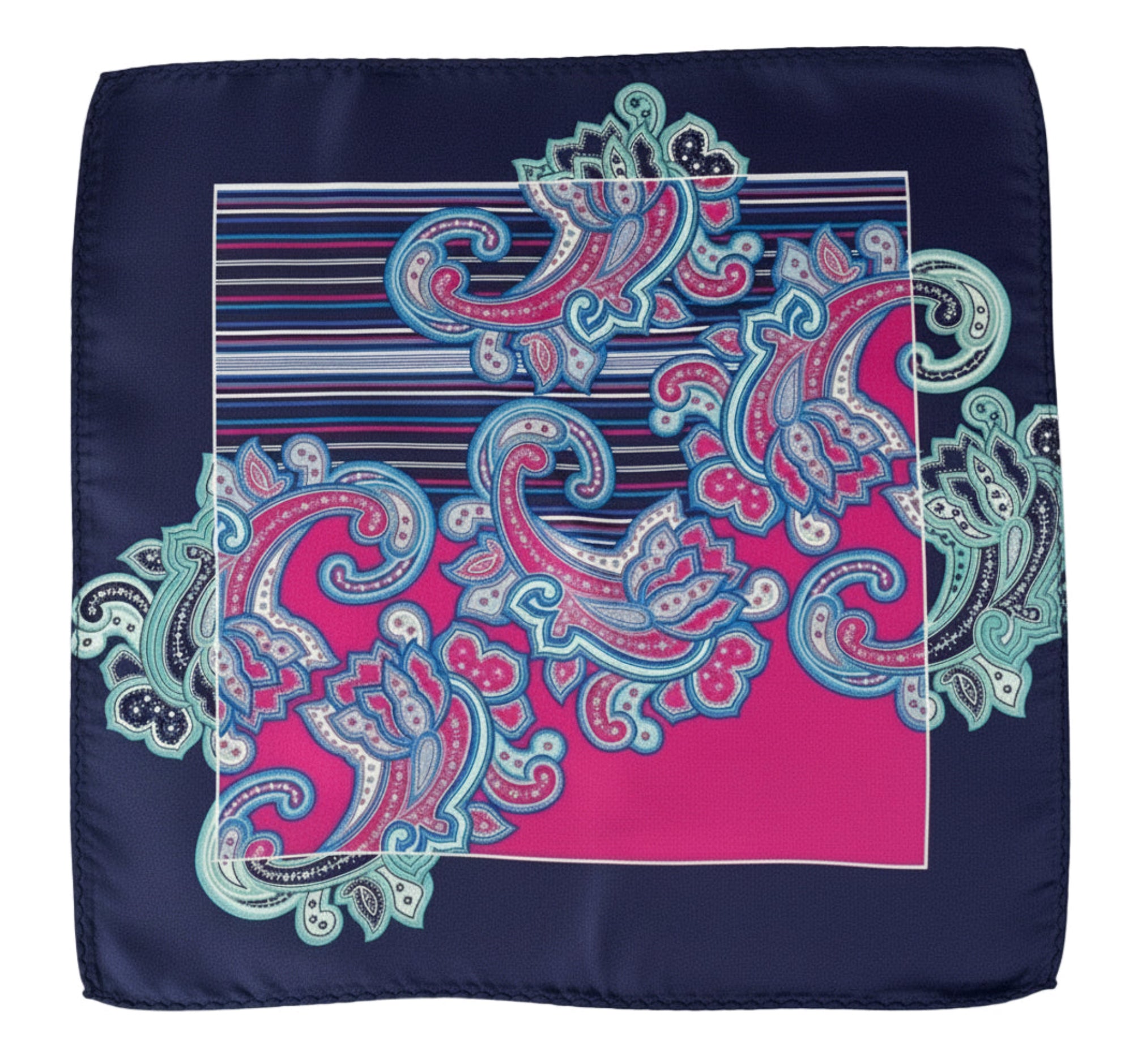 Magenta & Navy Floral Silk Pocket Square