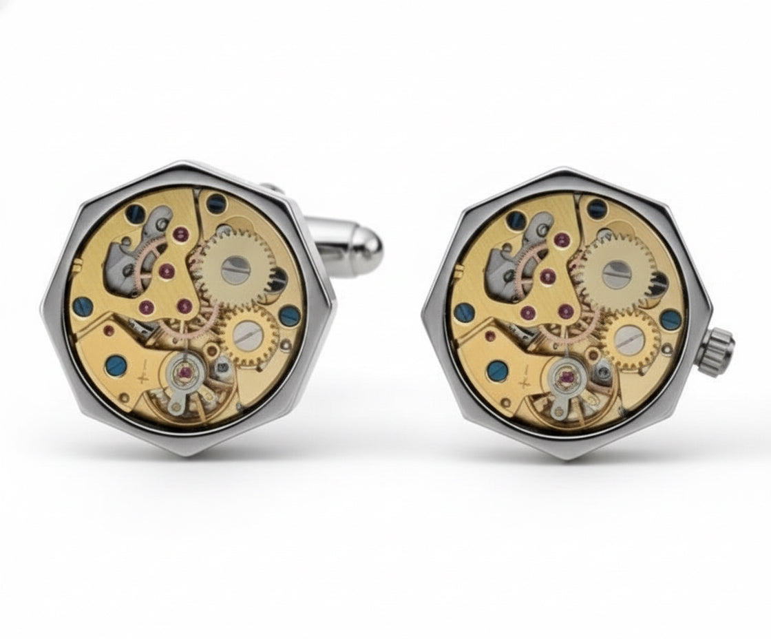 Mechanical Gold Movement Cufflinks - Vintage Precision, Modern Edge Antique Silver