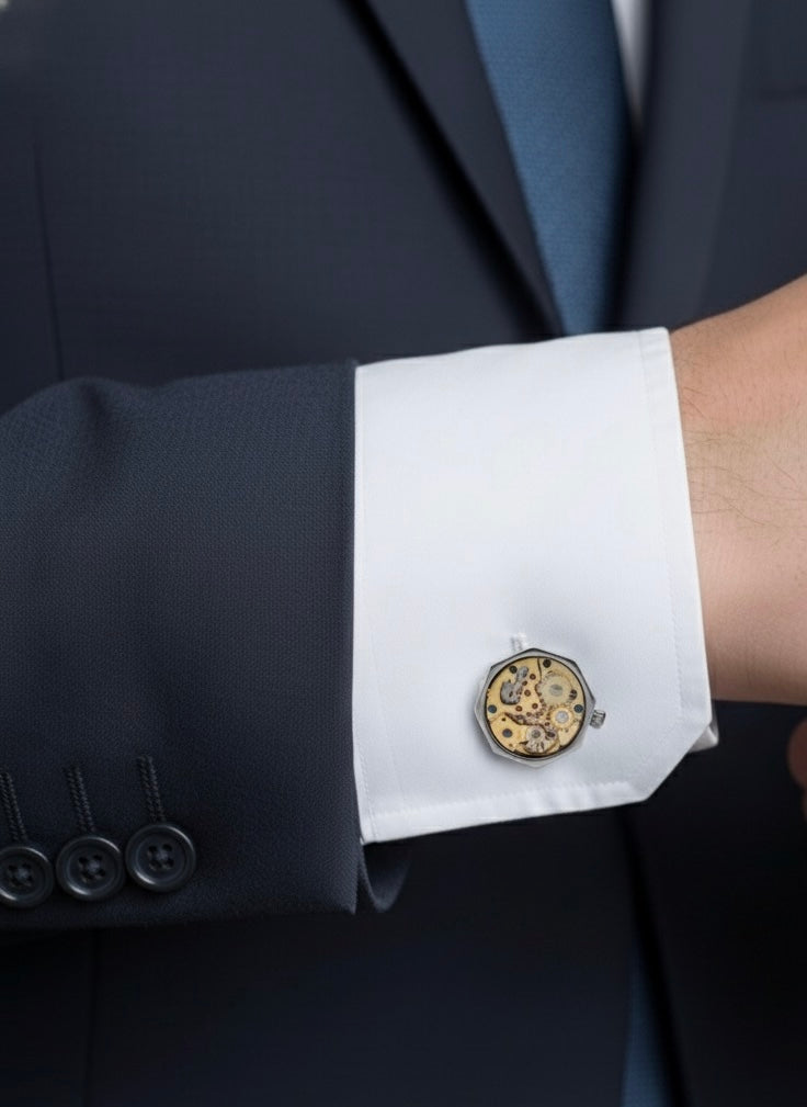 Mechanical Gold Movement Cufflinks - Vintage Precision, Modern Edge Antique Silver