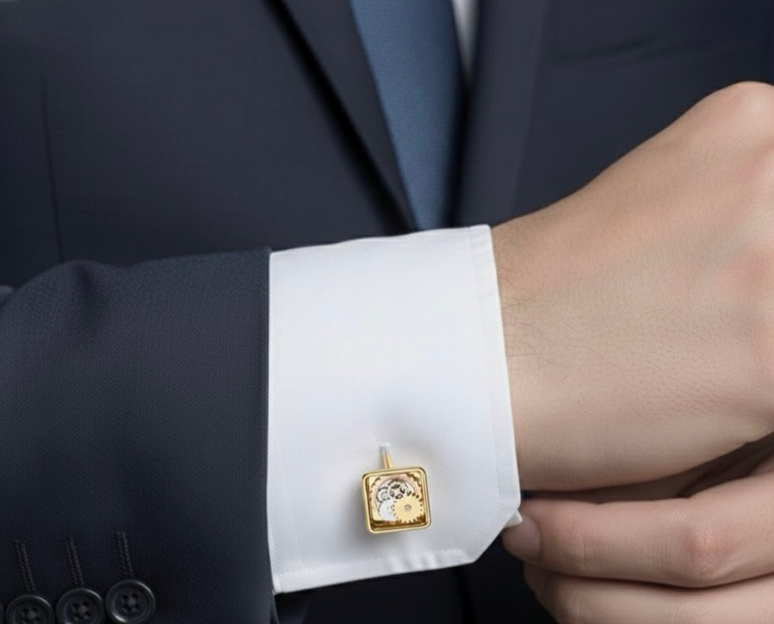 Mechanical Gold Gear Cufflinks – Precision in Motion