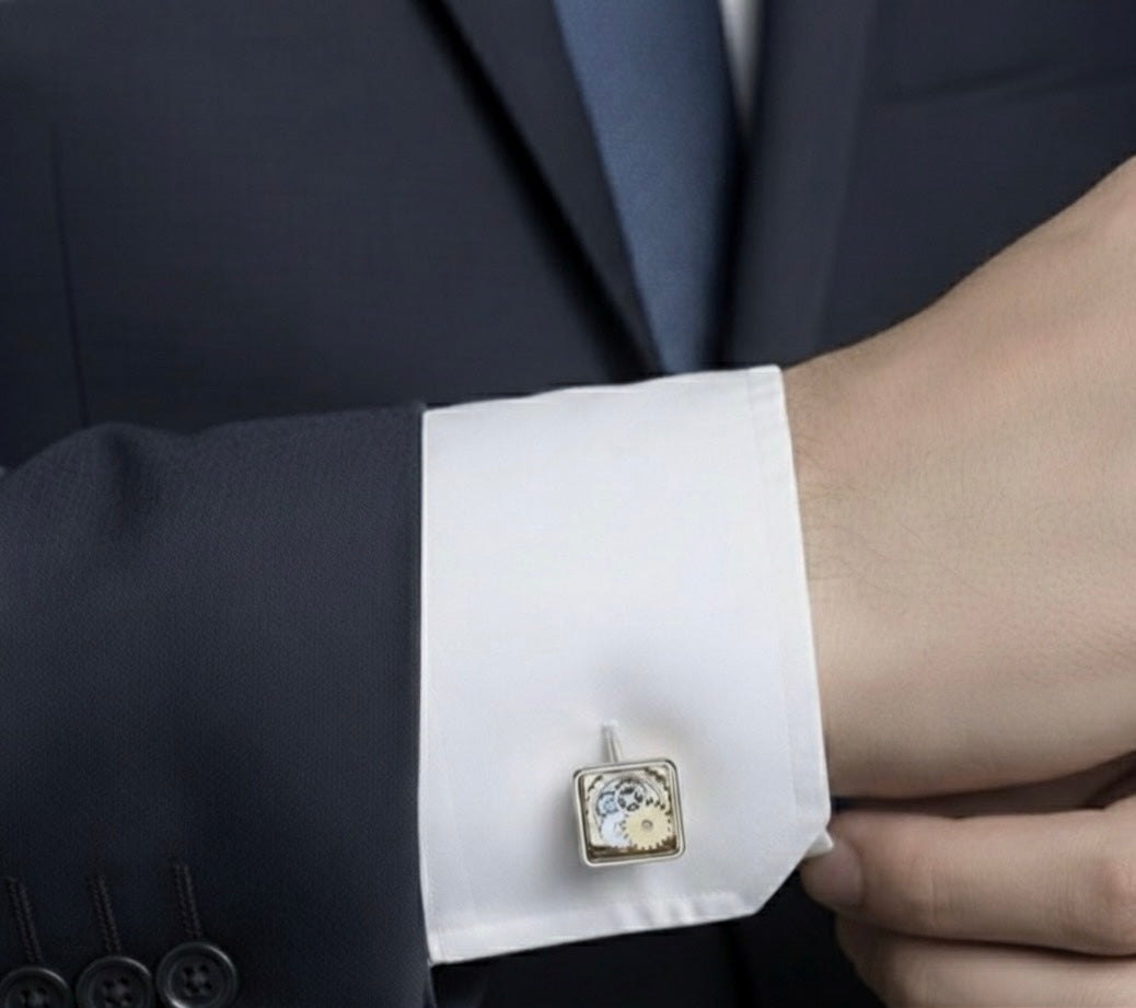 Mechanical Silver Gear Cufflinks -The Art of Still Precision