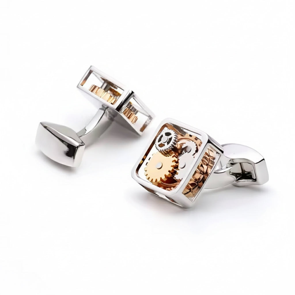 Mechanical Silver Gear Cufflinks -The Art of Still Precision