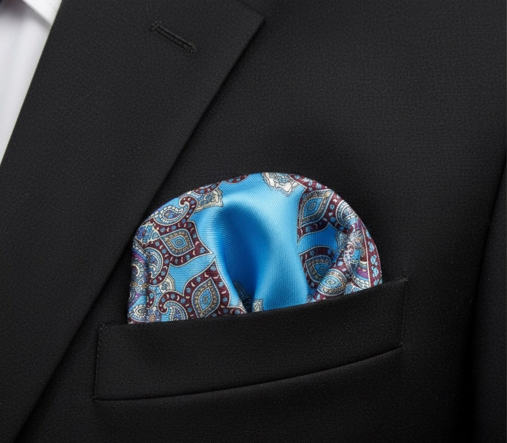 Azure Regent Paisley Reversible Pocket Square