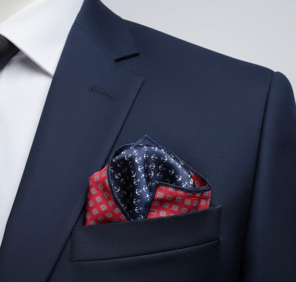 Midnight Anchor Reversible Pocket Square