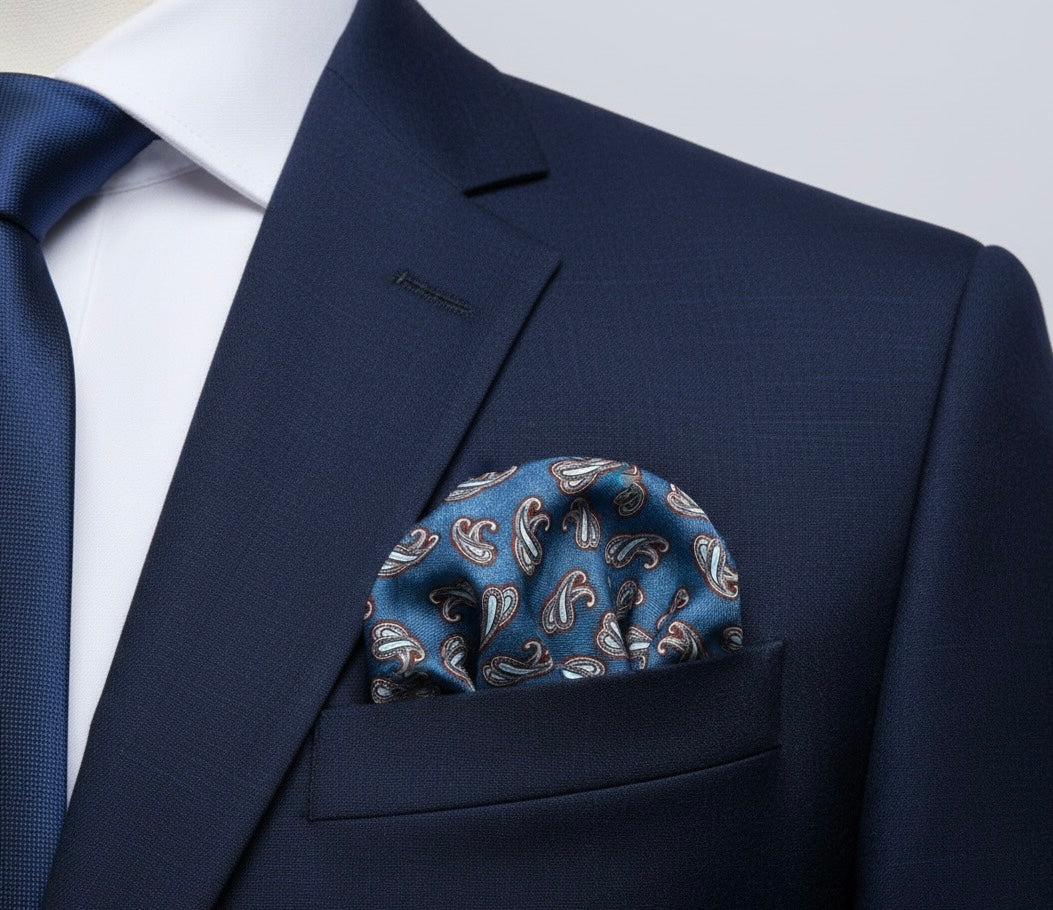 Blue Ember Paisley Reversible Pocket Square