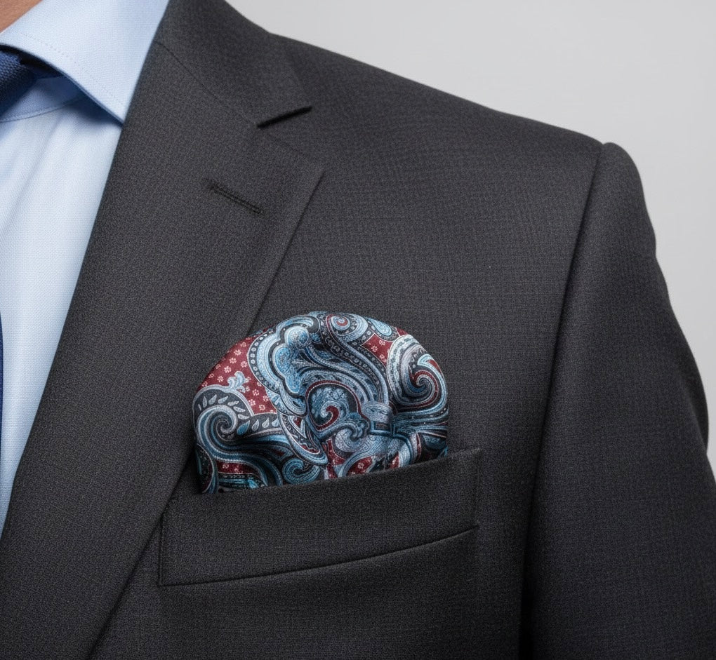 Deep Bordeaux Paisley Reversible Pocket Square