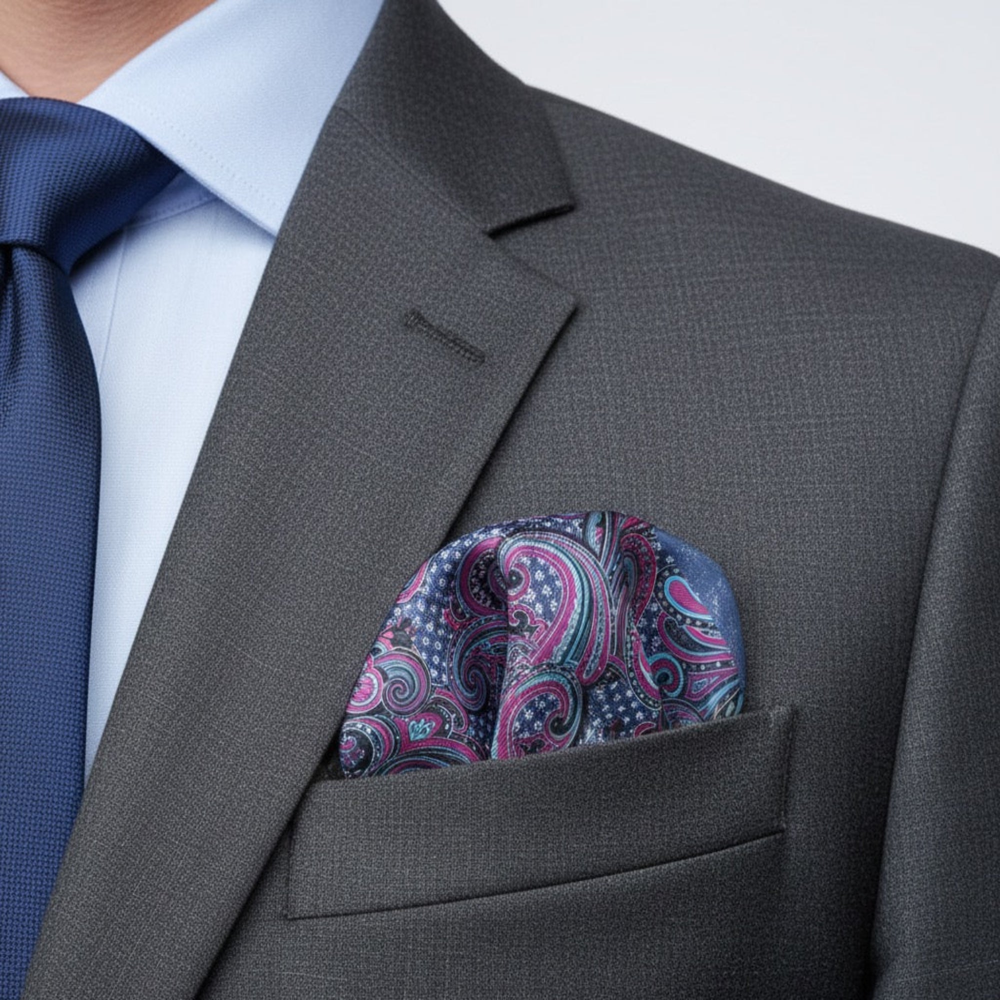 Midnight Orchid Paisley Reversible Pocket Square