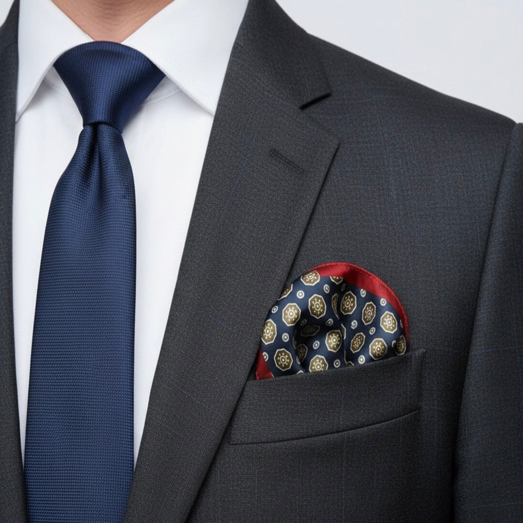 The Red-Border Regal Geometry Pocket Square