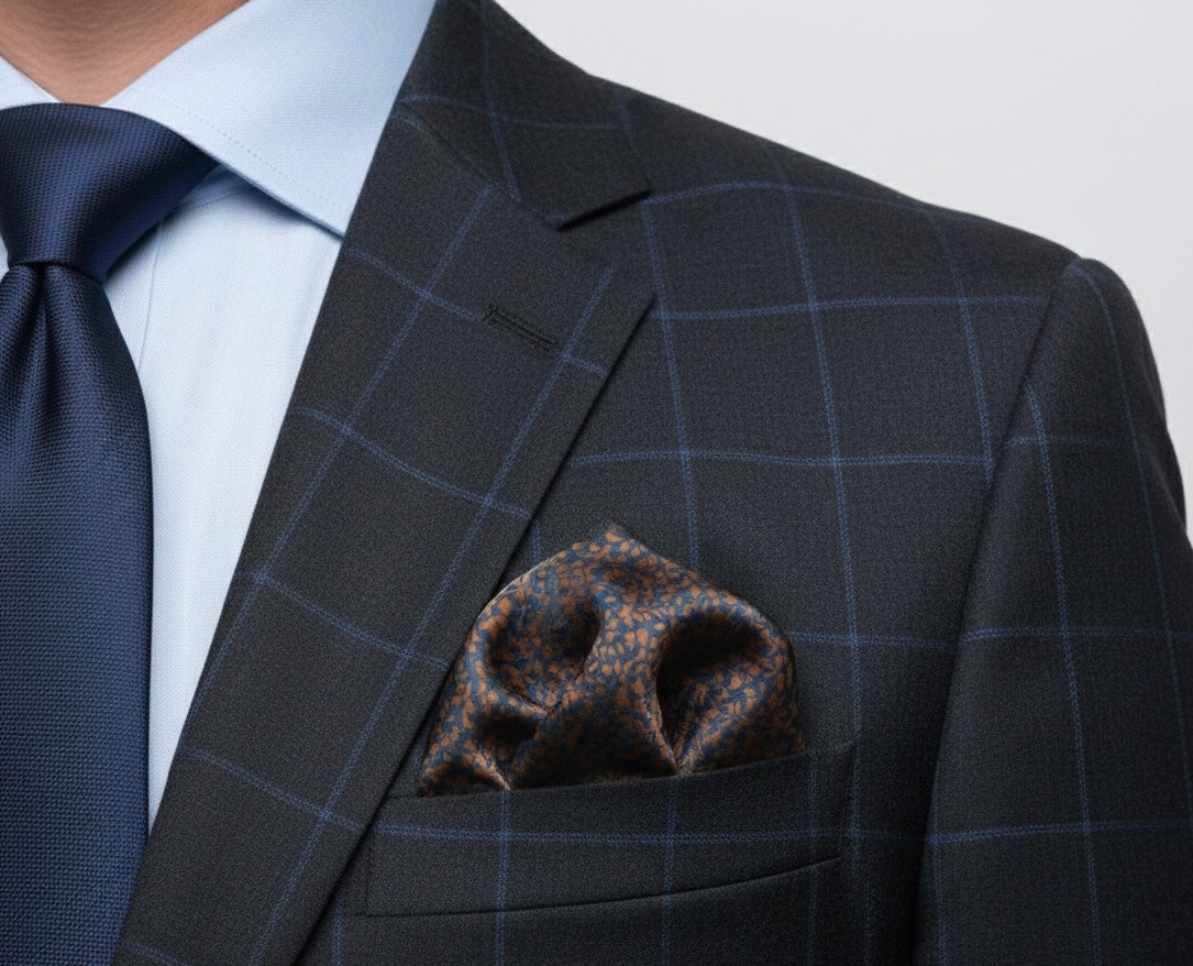 Midnight Bronze Leaf Pocket Square
