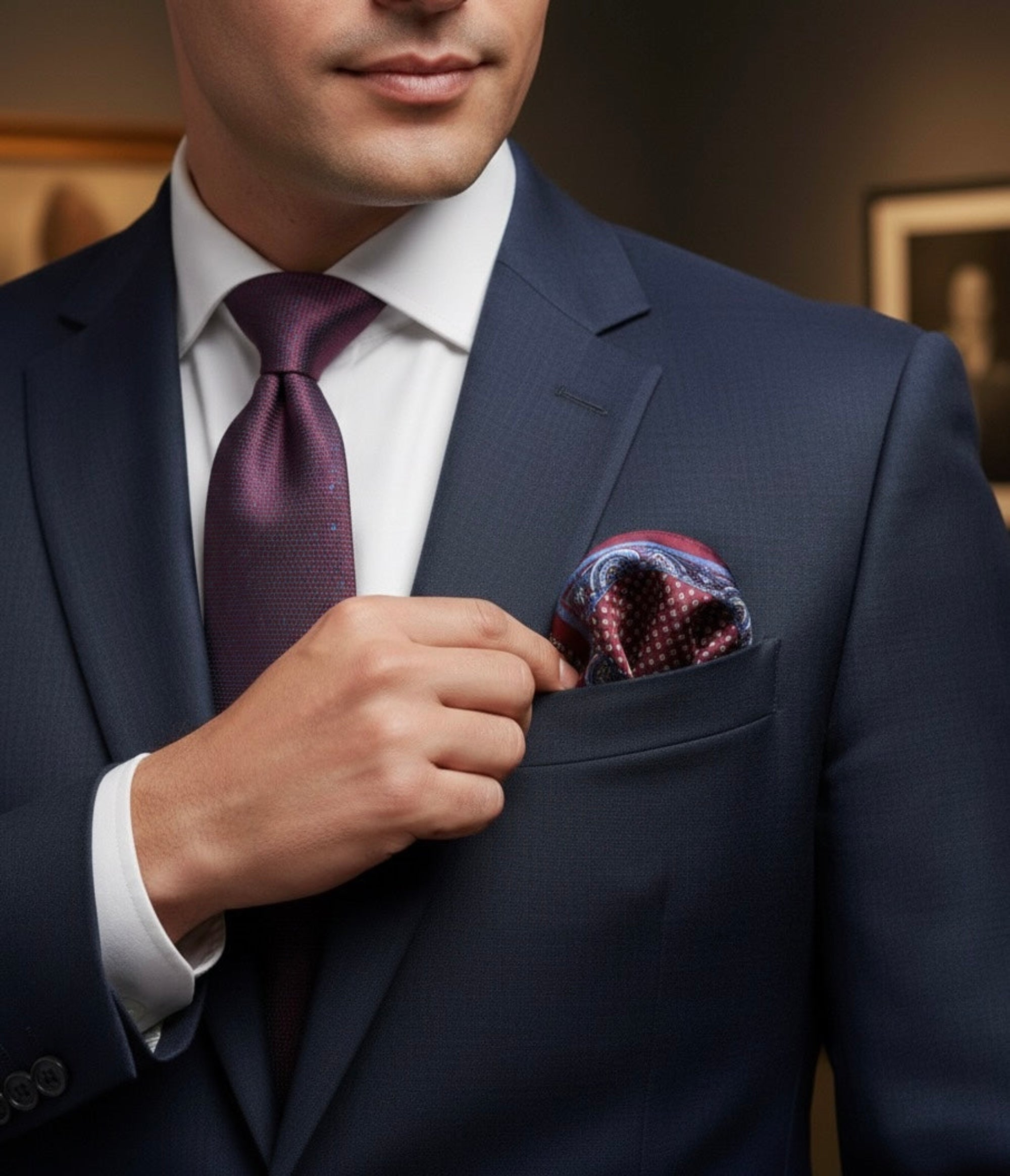 The Maroon & Blue Silk Imperial Border Square