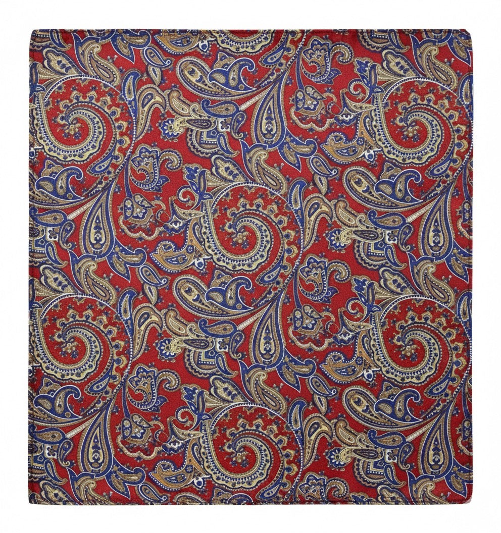 The Red, Blue & Gold Silk Regal Paisley Square