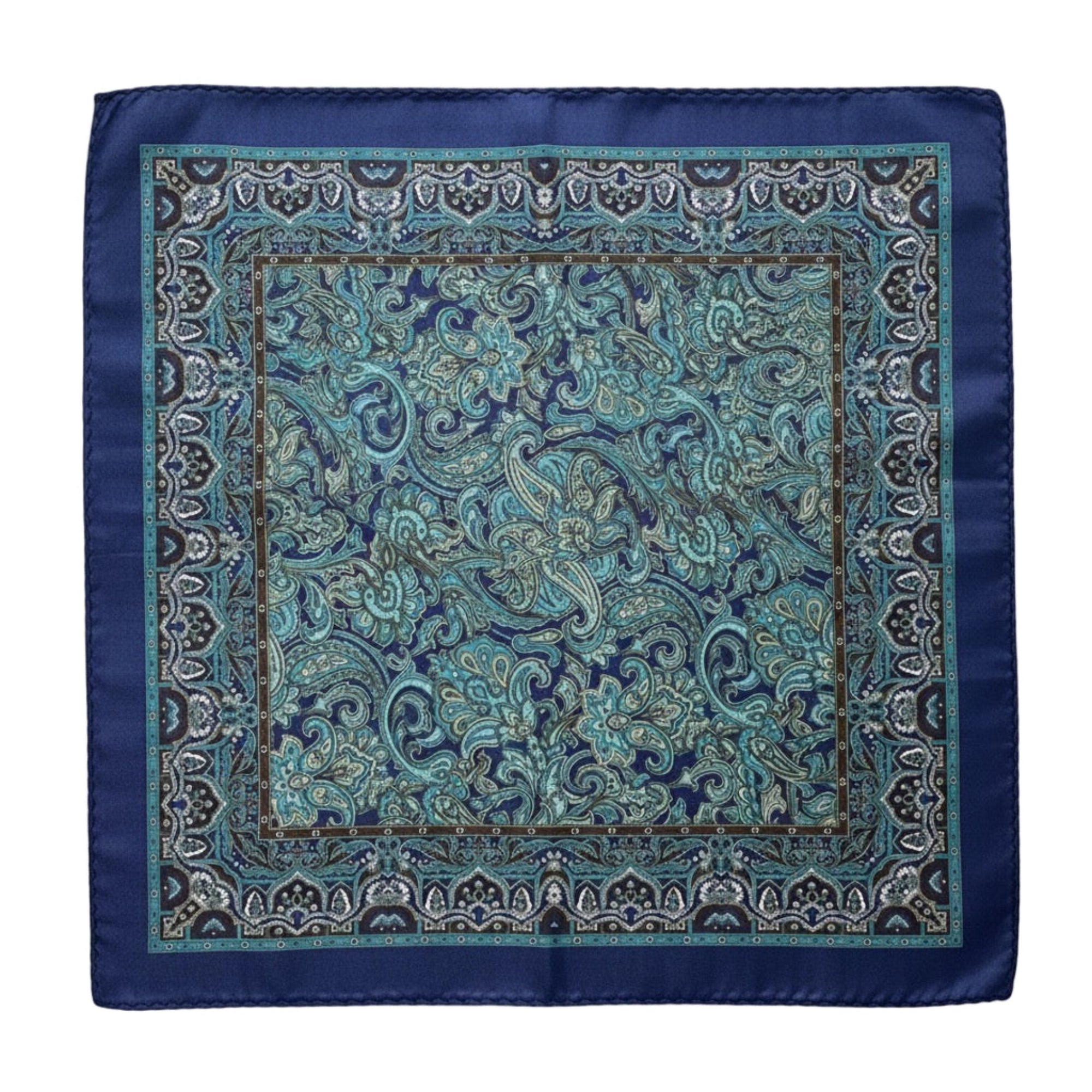 Elegant Story — Silk Blue & Teal Regal Paisley Pocket Square