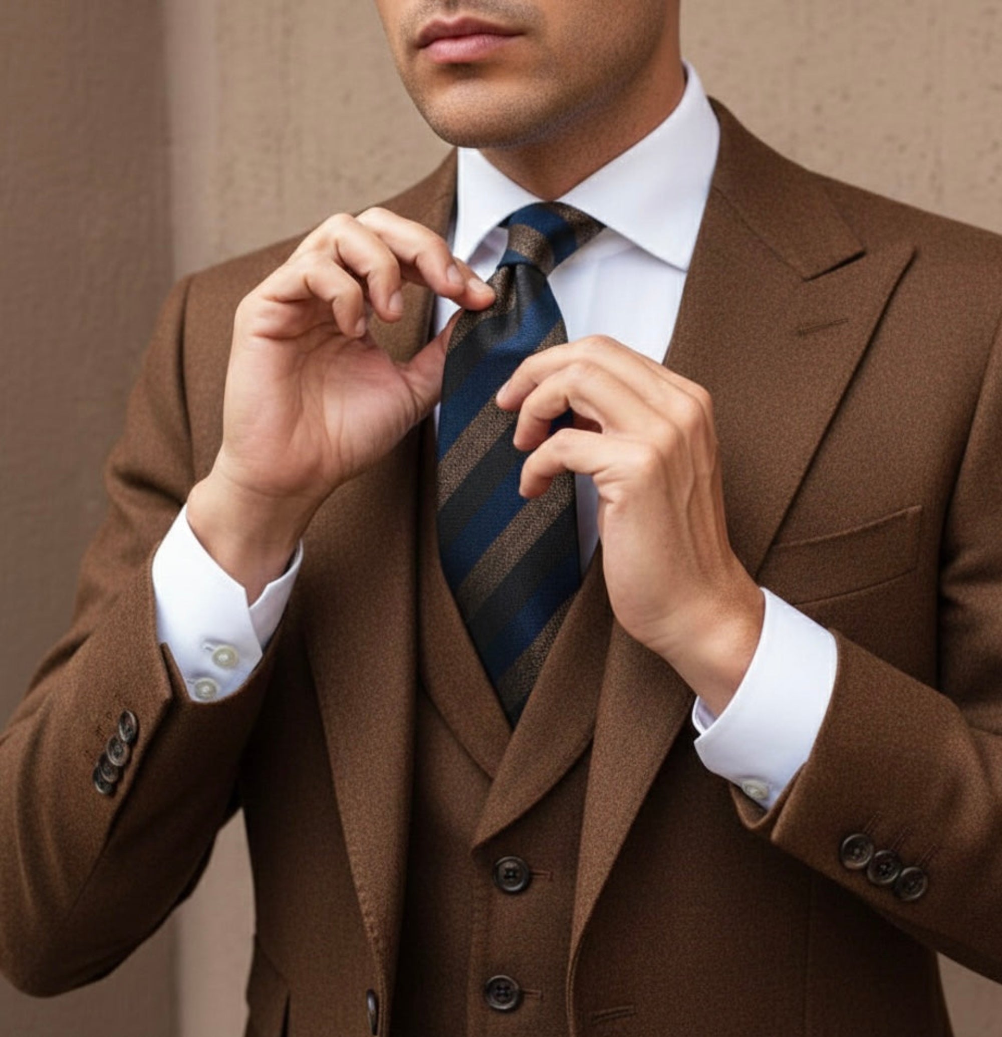 Navy & Brown Striped Necktie – Quiet Gentleman Edition