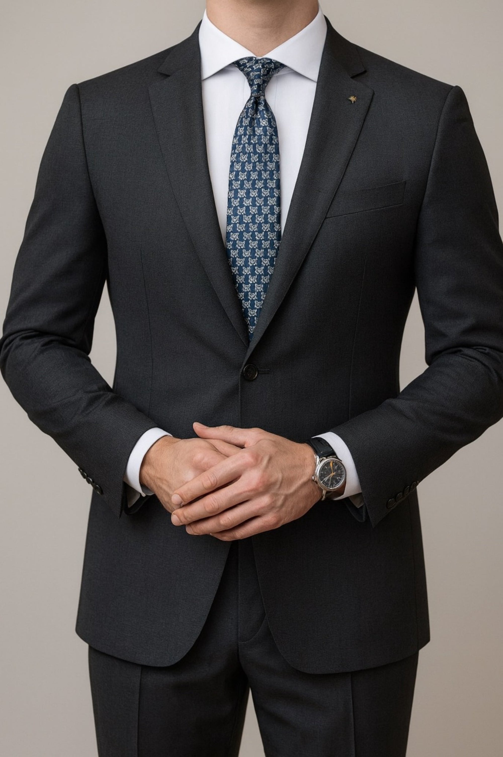 The Navy Floret Grid Necktie