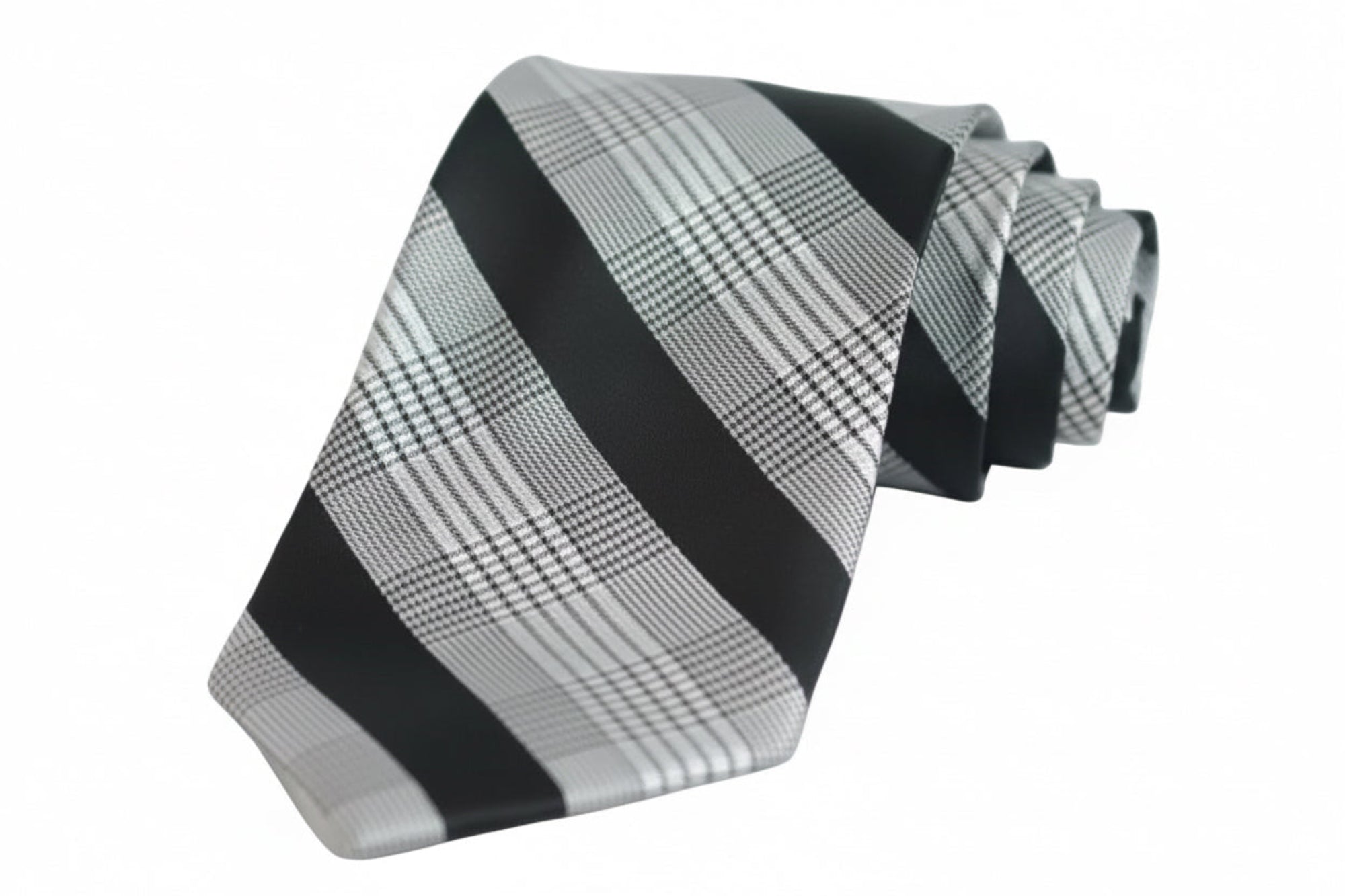 Black & Grey Plaid Stripe Silk Tie