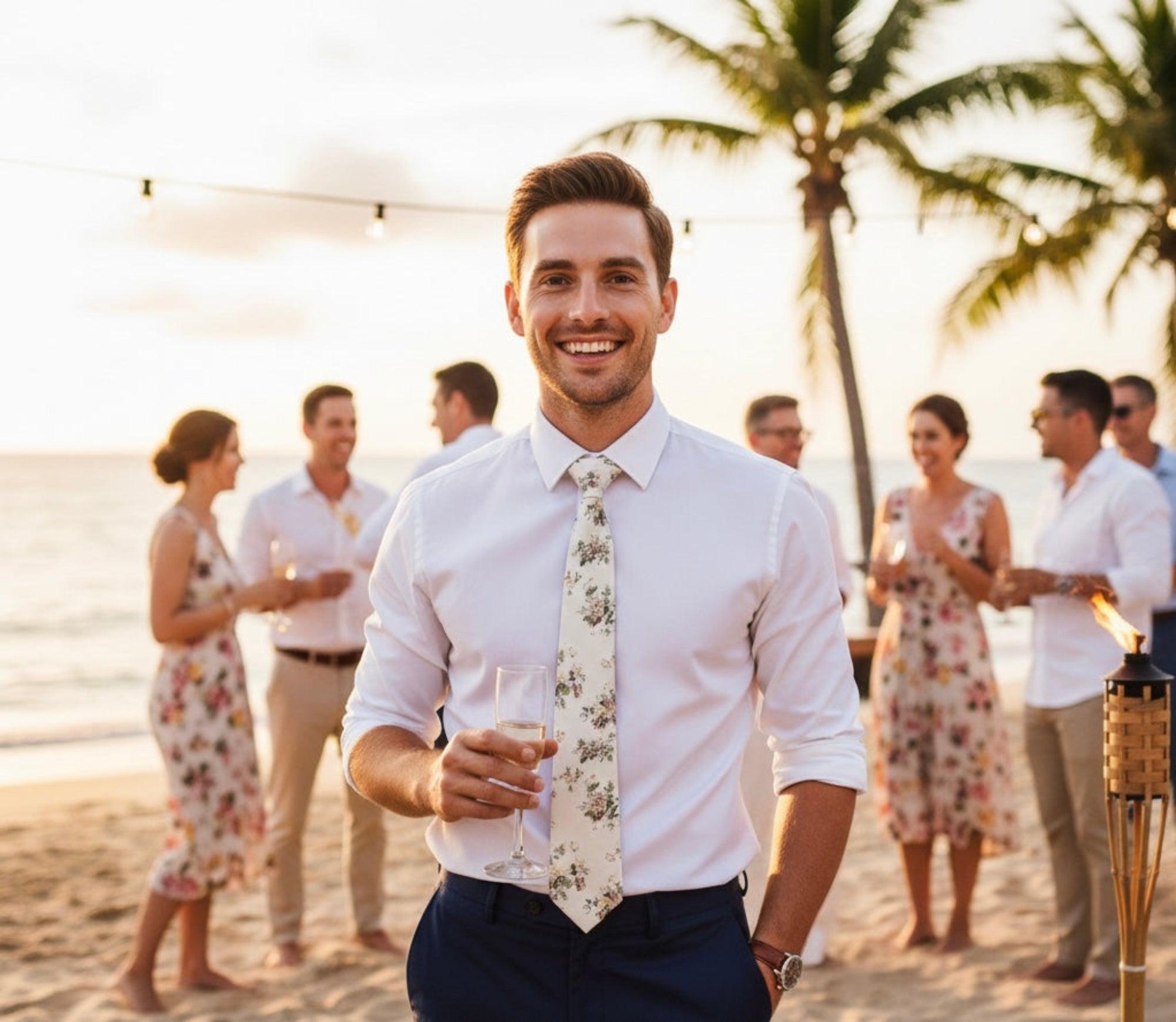The Garden Ceremony Tie – Soft Ivory Floral
