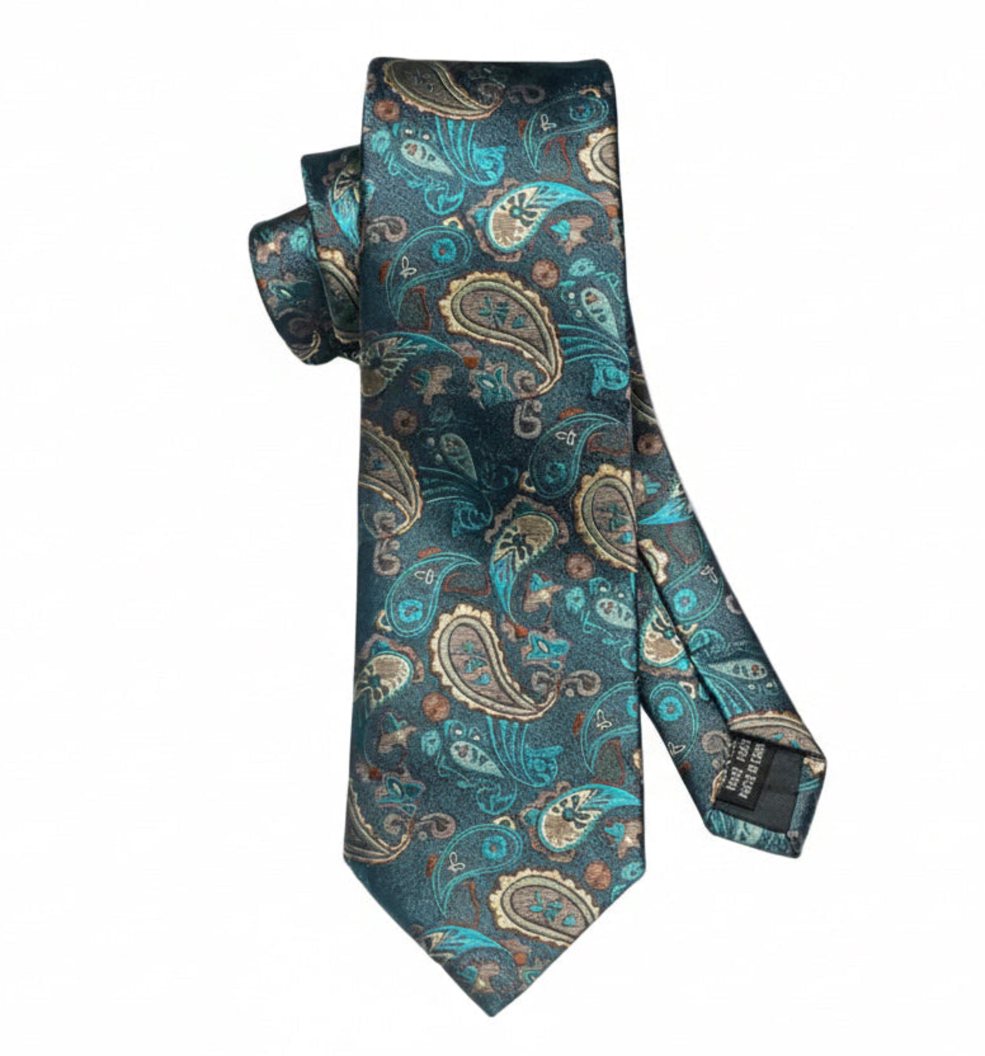 The Royal Teal Paisley Silk Set — 100% Silk Tie + Pocket Square + Cufflinks + Tie Clip (Gift Box Included)