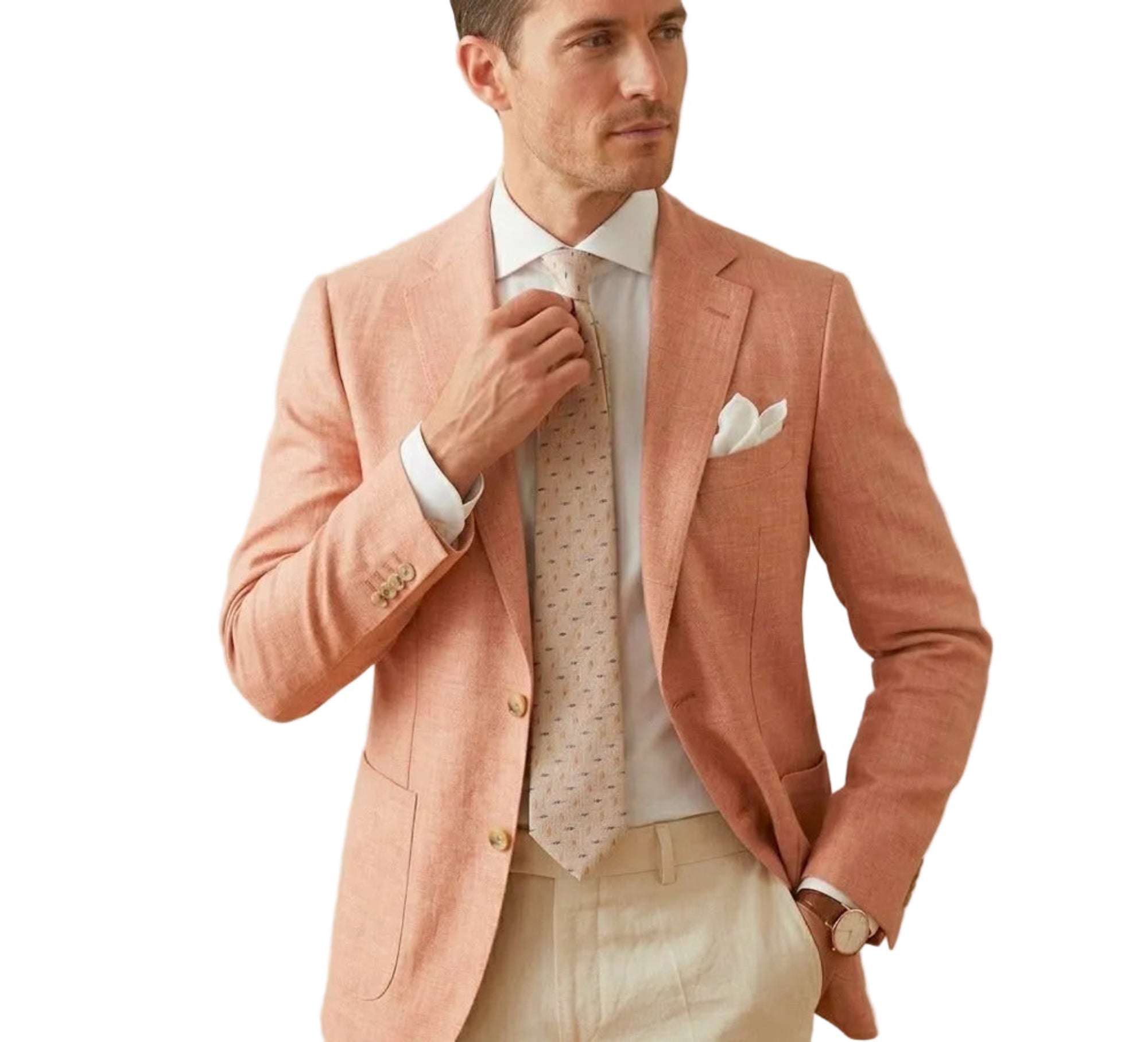 Soft Geometry Woven Men’s Tie in Sand Beige