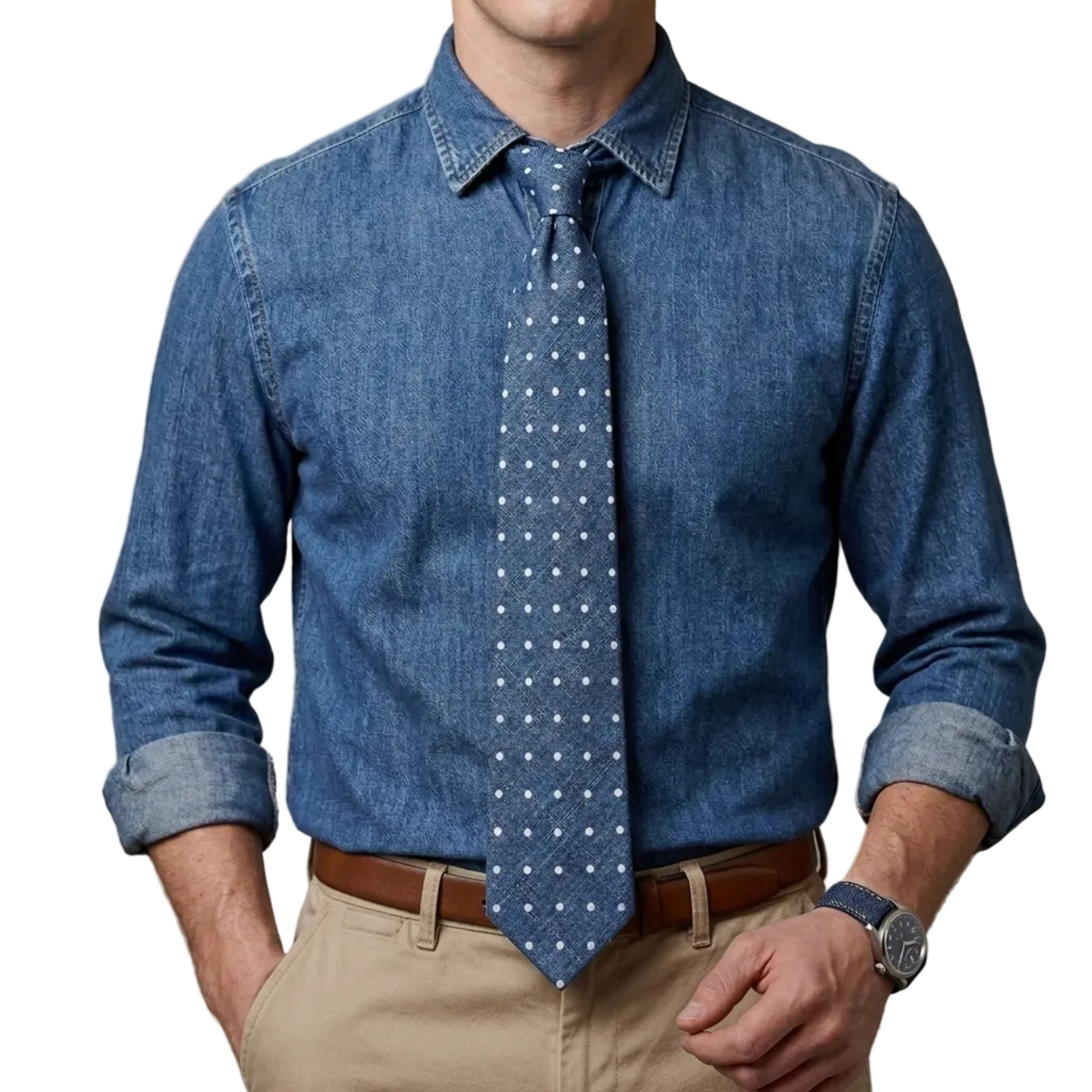 The Denim Polka Tie That Never Tries Too Hard