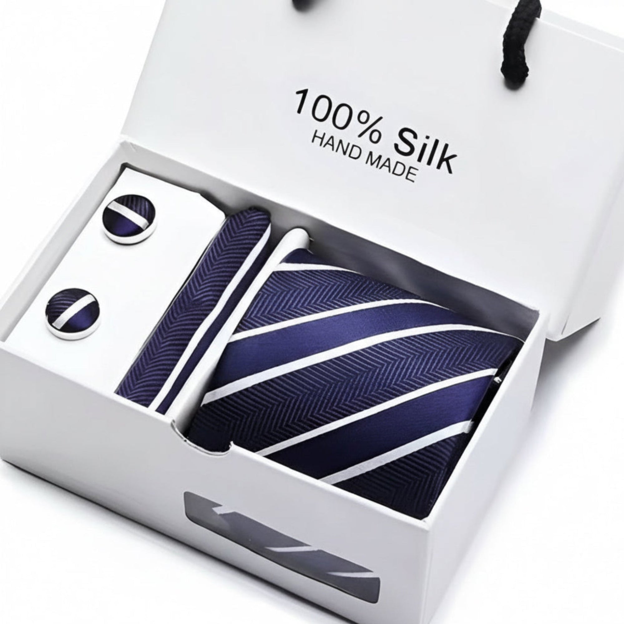 Navy Executive Stripe Silk Gift Set