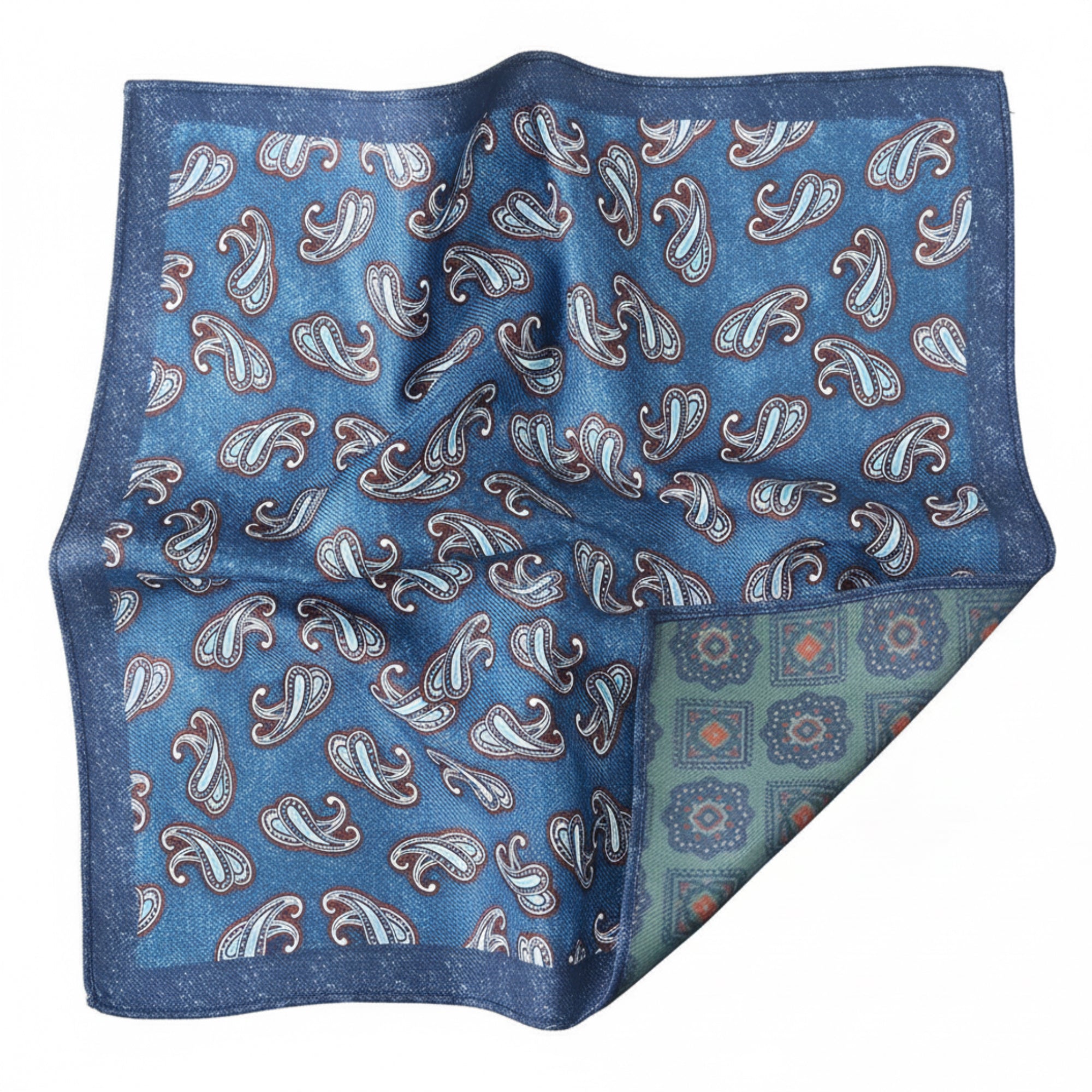 Blue Ember Paisley Reversible Pocket Square