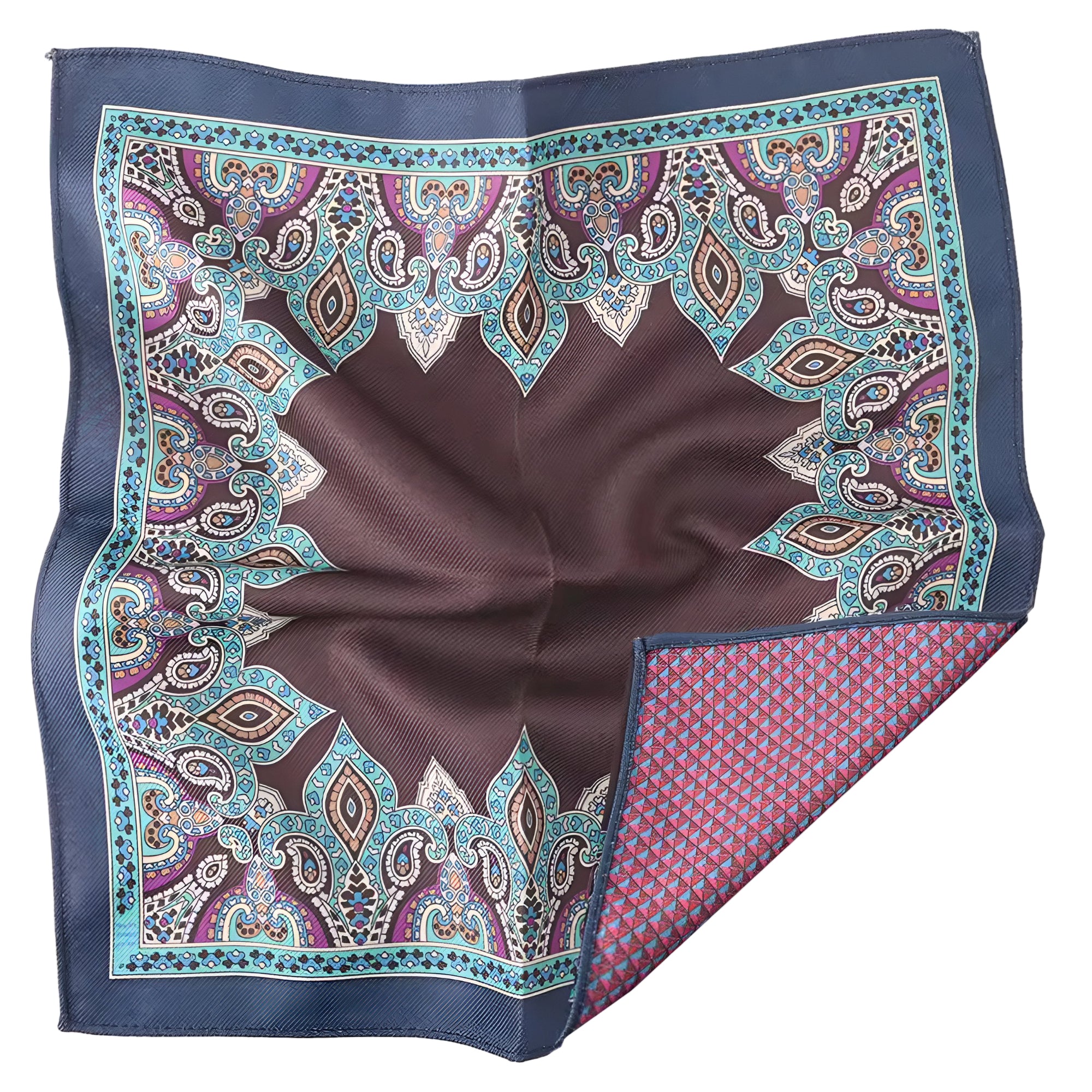 Double-Sided Navy Bordeaux Paisley Pocket Square