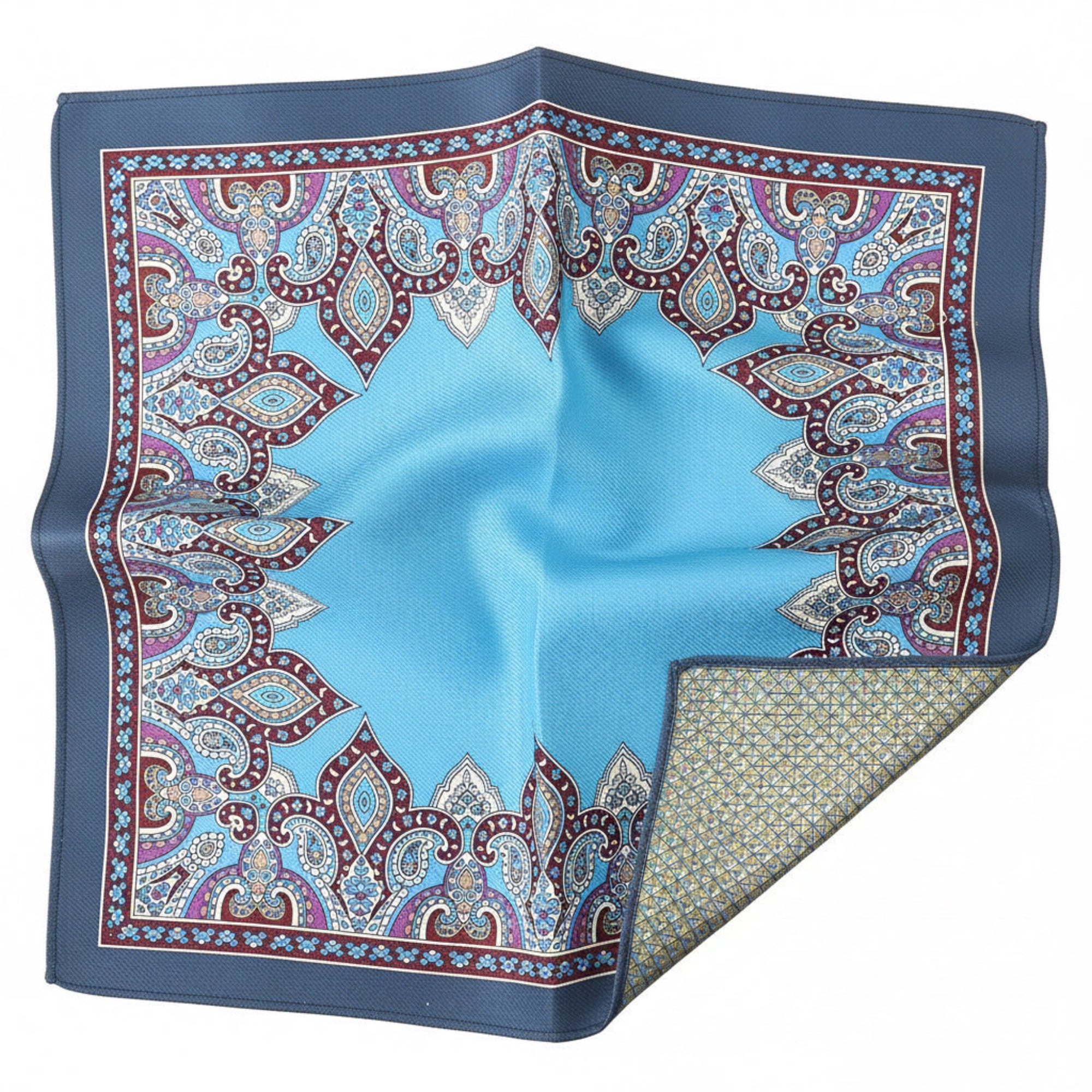 Azure Regent Paisley Reversible Pocket Square