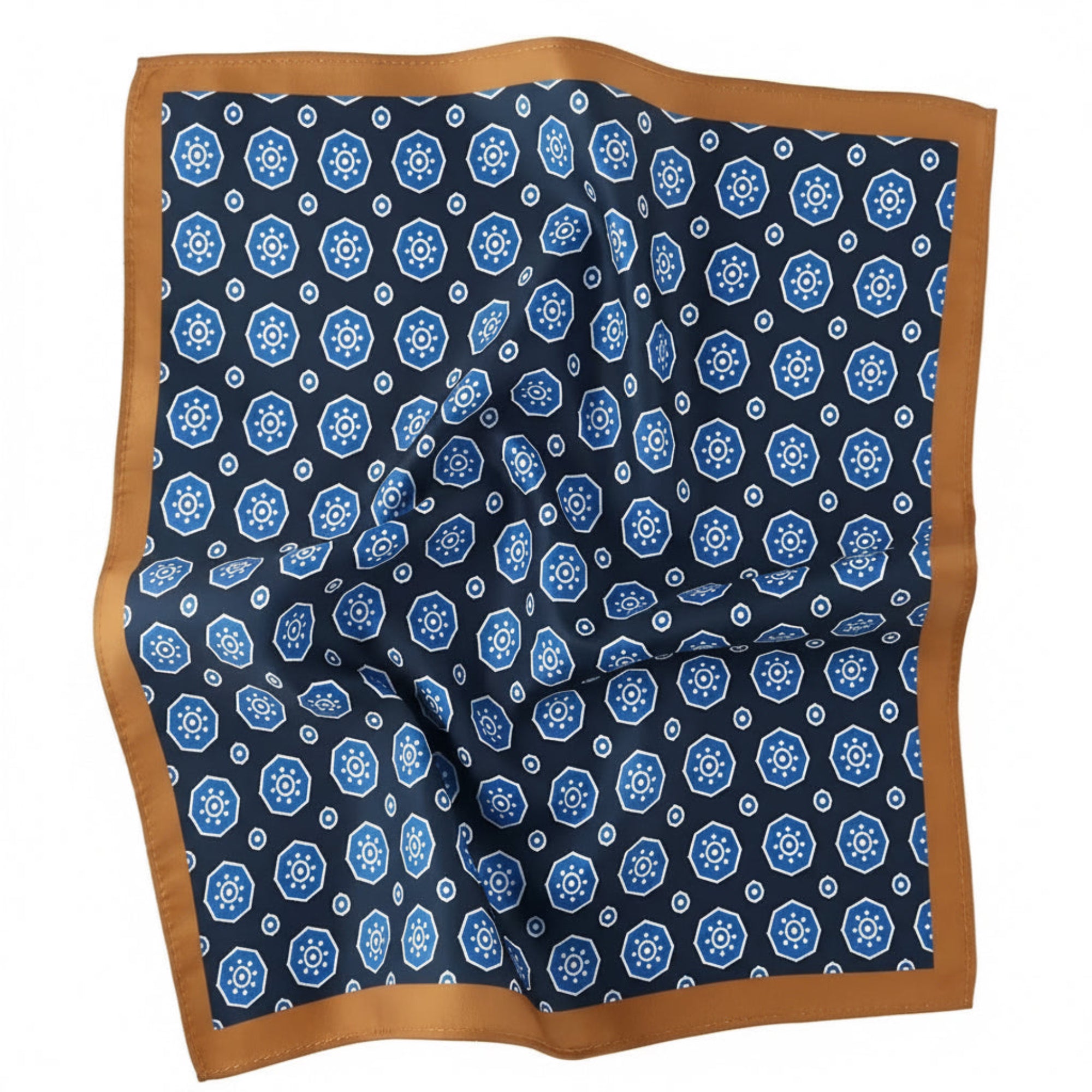 Navy & Amber Geometric Charm Pocket Square