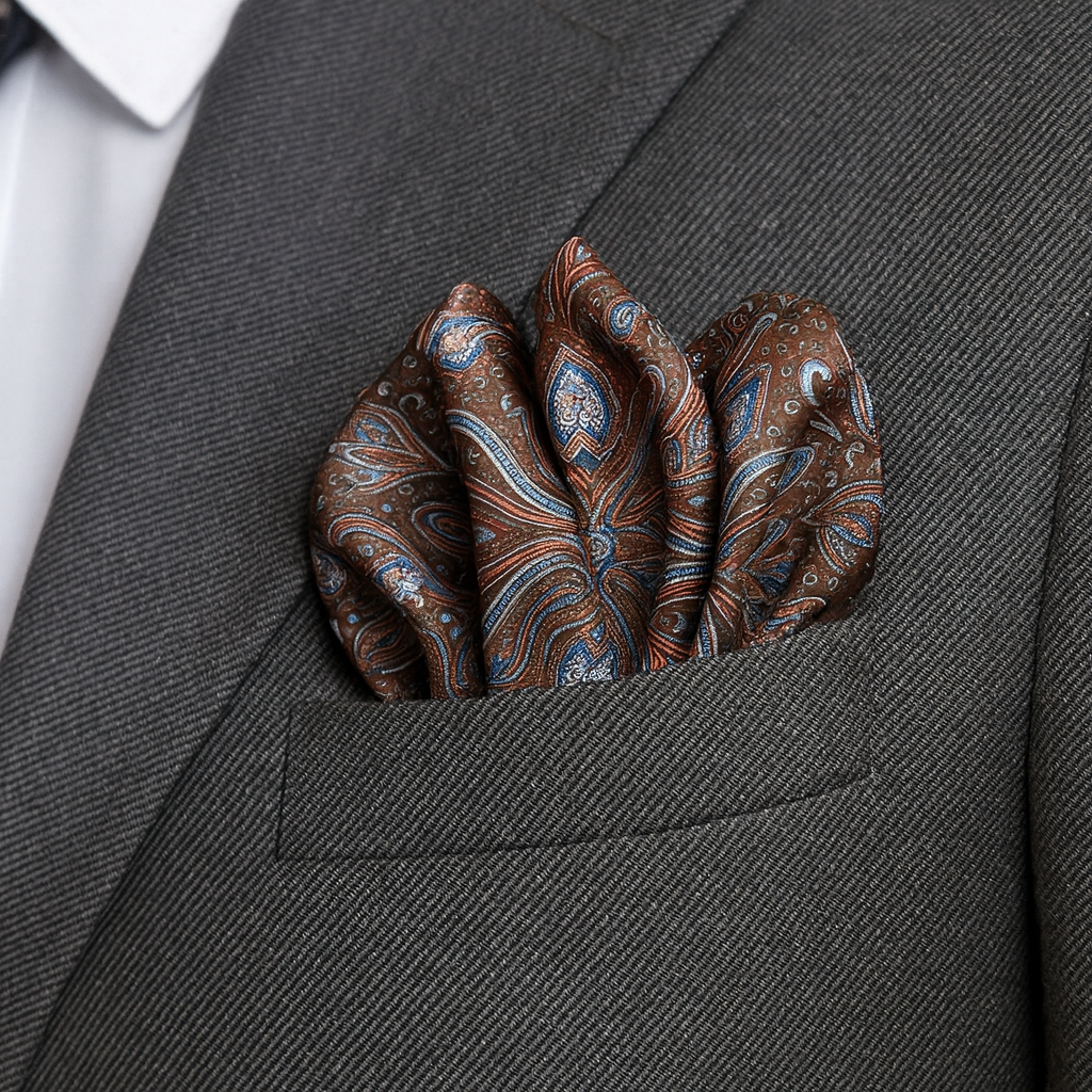 Smoked Bronze Paisley Pocket Square