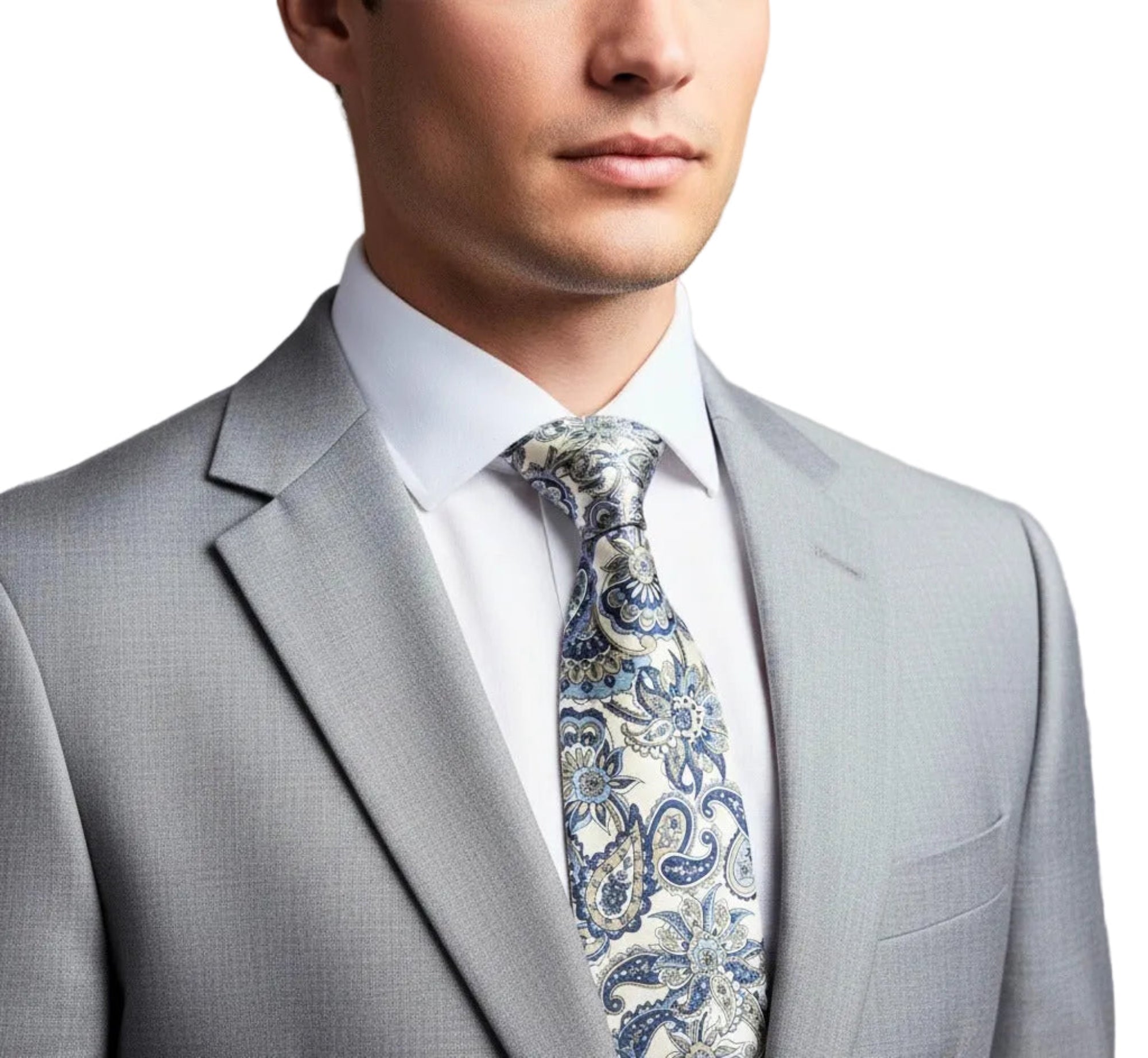 Ivory Blue Paisley Silk Tie