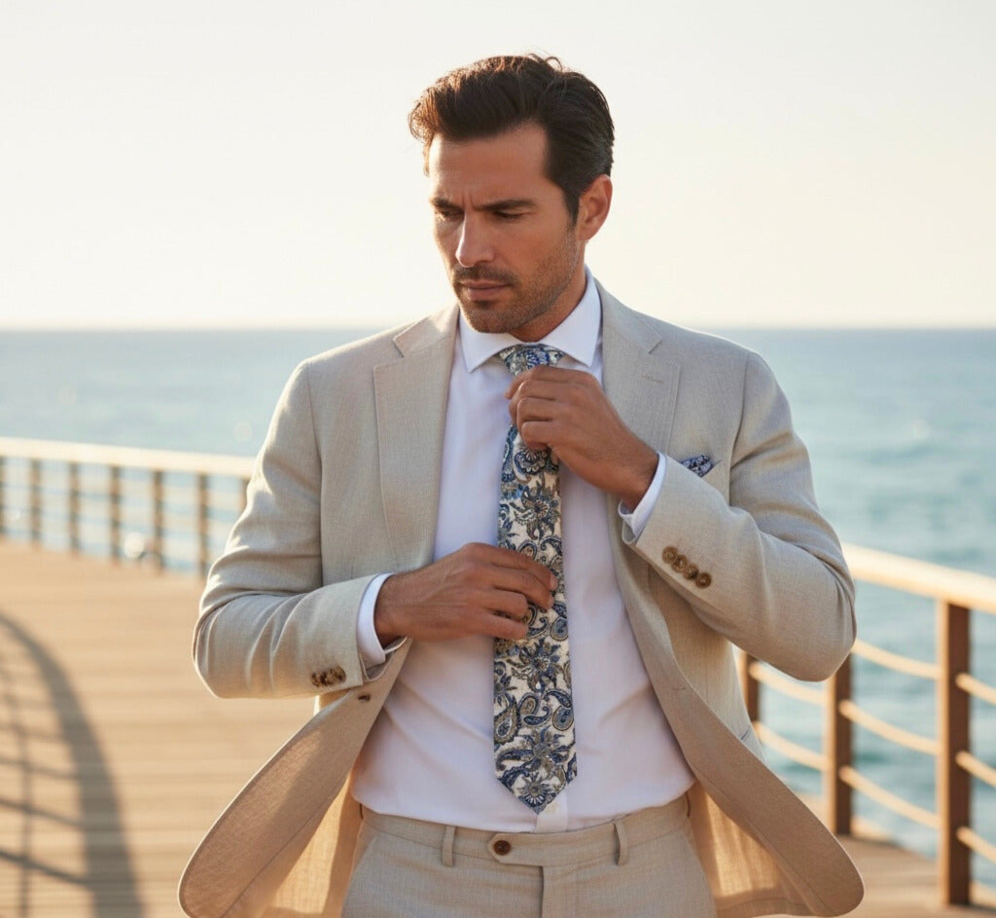 Ivory Blue Paisley Silk Tie