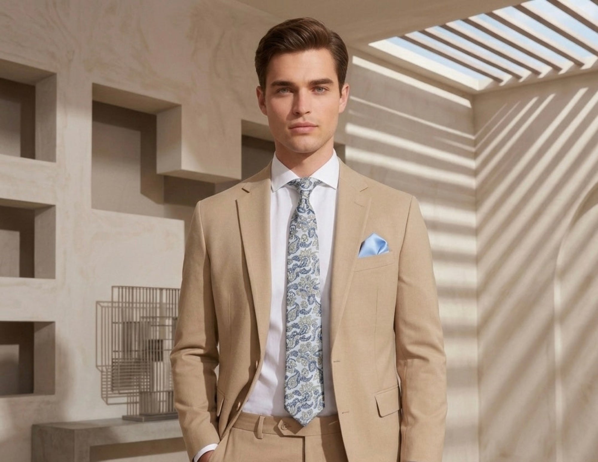 Ivory Blue Paisley Silk Tie