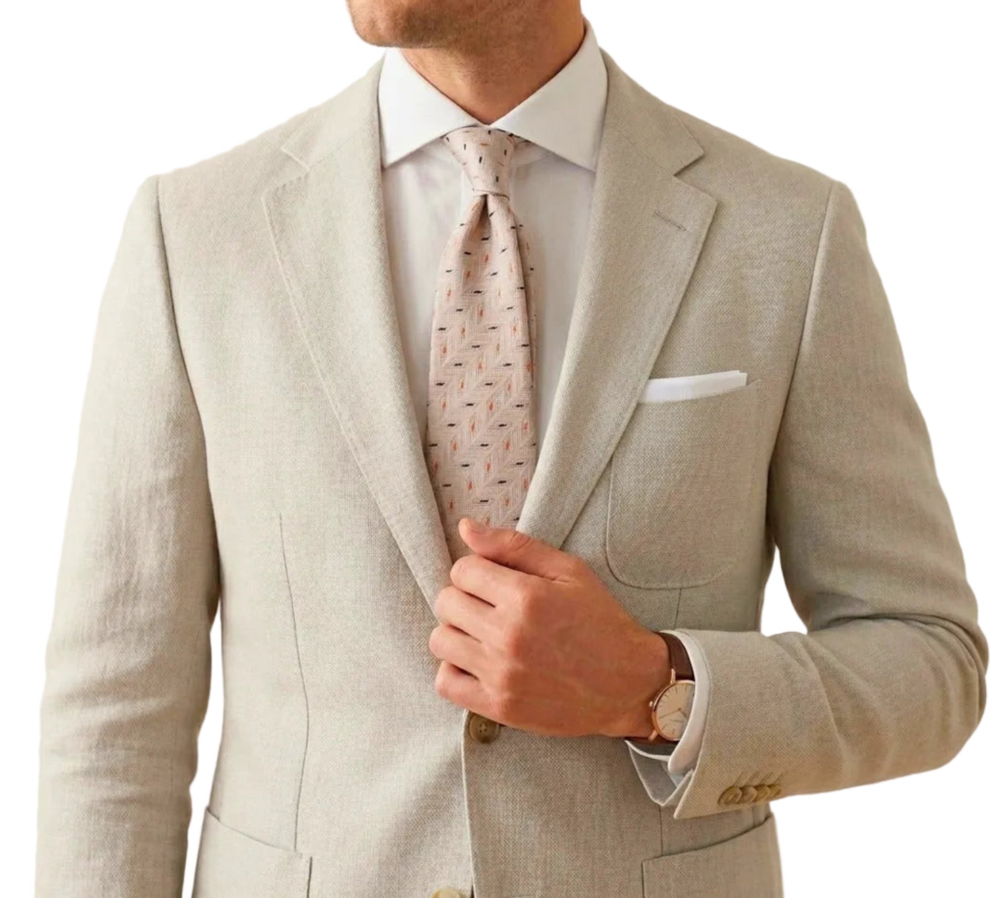 Soft Geometry Woven Men’s Tie in Sand Beige